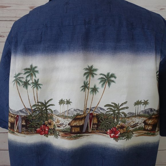 VTG RJC Hawaiian Shirt Button Up Blue Camp Shirt - Picture 6 of 10